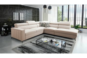 Galbally 4-seters Høyre Hjørnesovesofa 128x210 cm med Oppbevaring i Fløyel - Beige - Møbler - Sofaer - Sovesofaer
