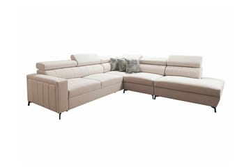 Galbally 4-seters Høyre Hjørnesovesofa 128x210 cm med Oppbevaring i Fløyel - Beige - Møbler - Sofaer - Sovesofaer
