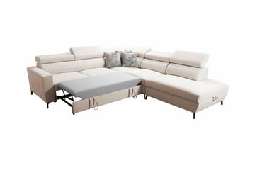 Galbally 4-seters Høyre Hjørnesovesofa 128x210 cm med Oppbevaring i Fløyel - Beige - Møbler - Sofaer - Sovesofaer