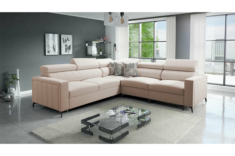 Galbally 4-seters Hjørnesovesofa - Beige - Sovesofaer - Hjørnesovesofa