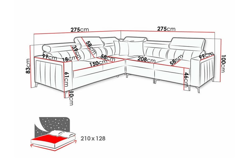 Galbally 4-seters Hjørnesovesofa - Beige - Sovesofaer - Hjørnesovesofa