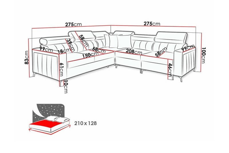 Galbally 4-seters Hjørnesovesofa - Beige - Møbler - Sofaer - Sovesofaer