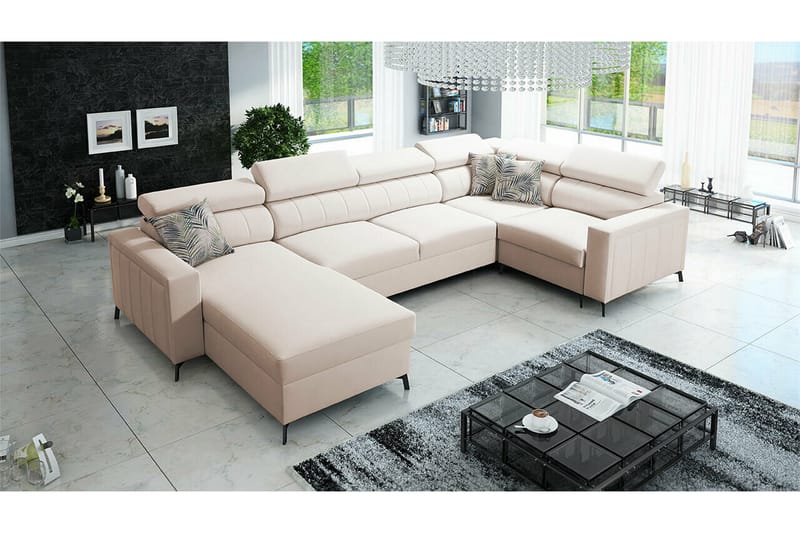 Galbally 4-seters Hjørnesovesofa - Beige/Lys Beige - Sovesofaer - Hjørnesovesofa