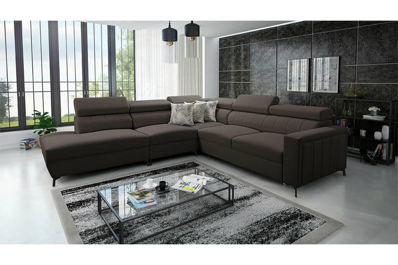Galbally 4-seters Hjørnesovesofa - Mørkebrun - Møbler - Sofaer - Sovesofaer