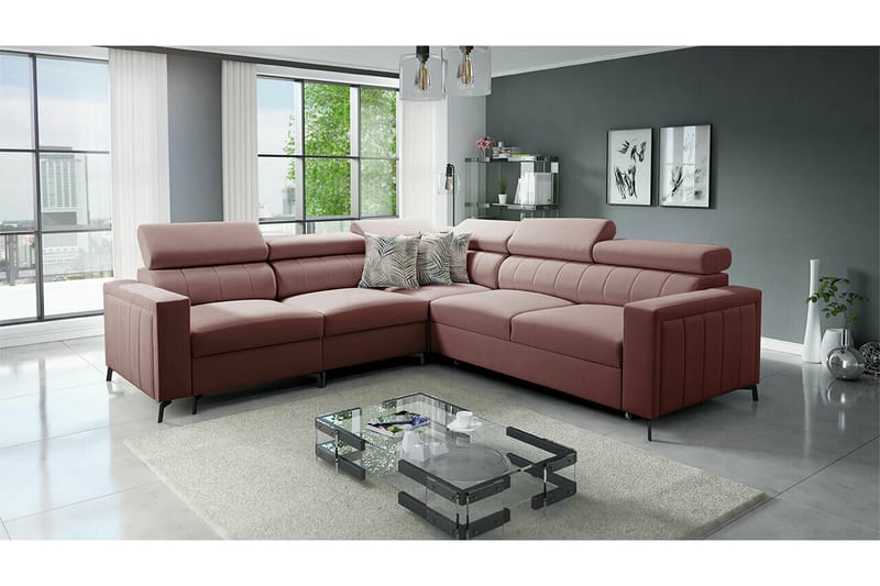Galbally 4-seters Hjørnesovesofa - Mørkerosa - Møbler - Sofaer - Sovesofaer