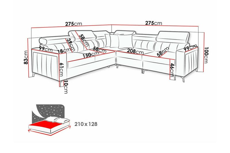 Galbally 4-seters Hjørnesovesofa - Svart - Møbler - Sofaer - Sovesofaer