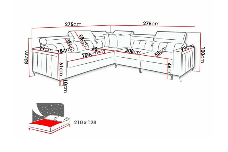 Galbally 4-seters hjørnesovesofa - Møbler - Sofaer - Sovesofaer
