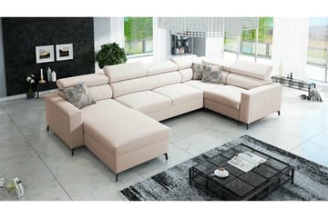 Galbally 4-seters U-formet Hjørnesovesofa med Oppbevaring i Stoff - Beige - Møbler - Sofaer - Sovesofaer