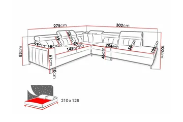 Galbally 4-seters Venstre Hjørnesovesofa 128x210 cm med Oppbevaring i Fløyel - Beige - Møbler - Sofaer - Sovesofaer