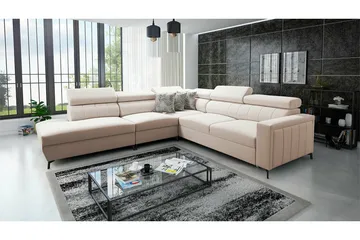Galbally 4-seters Venstre Hjørnesovesofa 128x210 cm med Oppbevaring i Fløyel - Beige - Møbler - Sofaer - Sovesofaer
