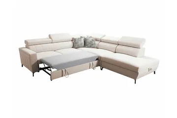 Galbally 4-seters Venstre Hjørnesovesofa 128x210 cm med Oppbevaring i Fløyel - Beige - Møbler - Sofaer - Sovesofaer