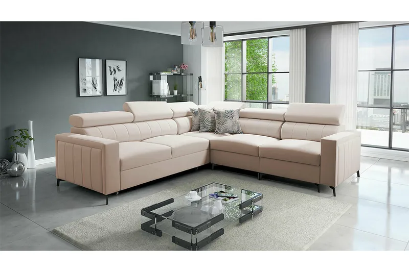 Galbally 4-sits Hörnbäddsoffa beige - Møbler - Sofaer - Sovesofaer