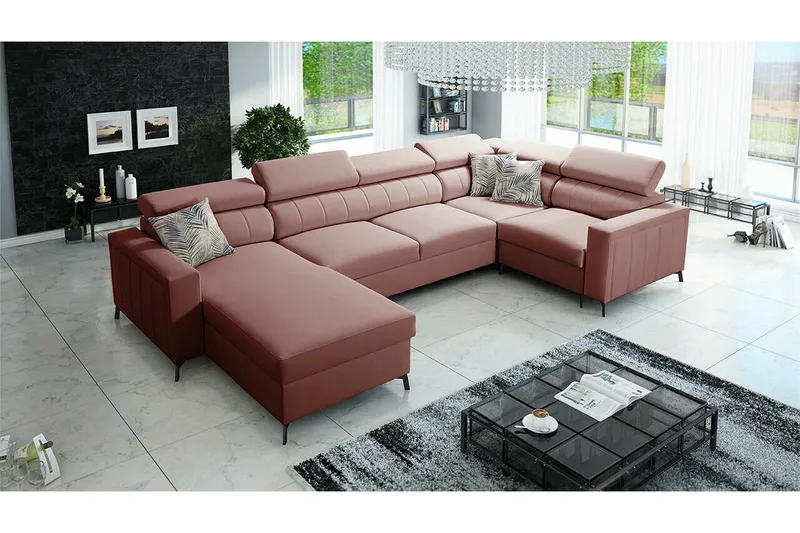Galbally 4-sits Hörnbäddsoffa Light pink - Møbler - Sofaer - Sovesofaer