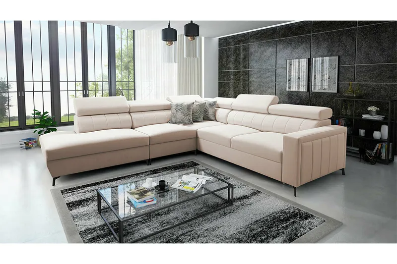 Galbally 4-sits Hörnbäddsoffa NO_BRAND beige - Møbler - Sofaer - Sovesofaer