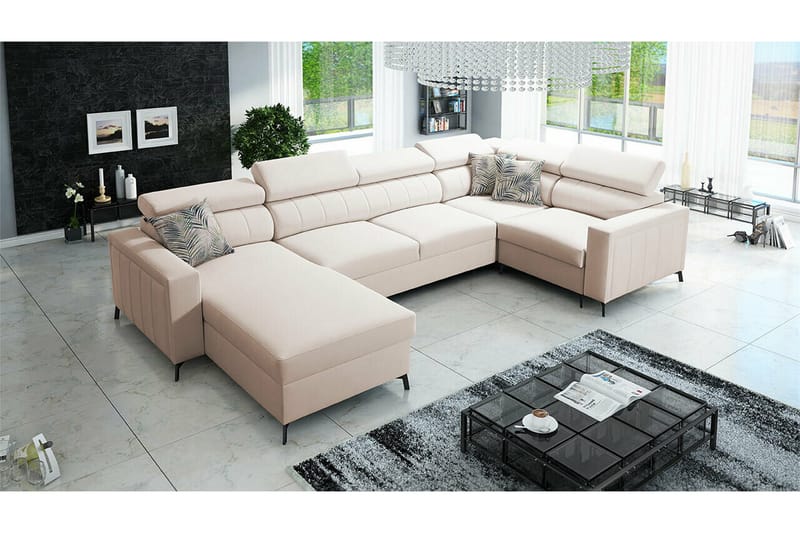 Galbally 4-sits Hörnbäddsoffa NO_BRAND Beige/Light beige - Møbler - Sofaer - Sovesofaer