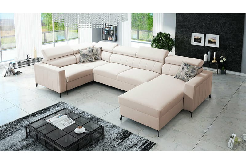 Galbally 4-sits Hörnbäddsoffa NO_BRAND Beige/Light beige - Møbler - Sofaer - Sovesofaer