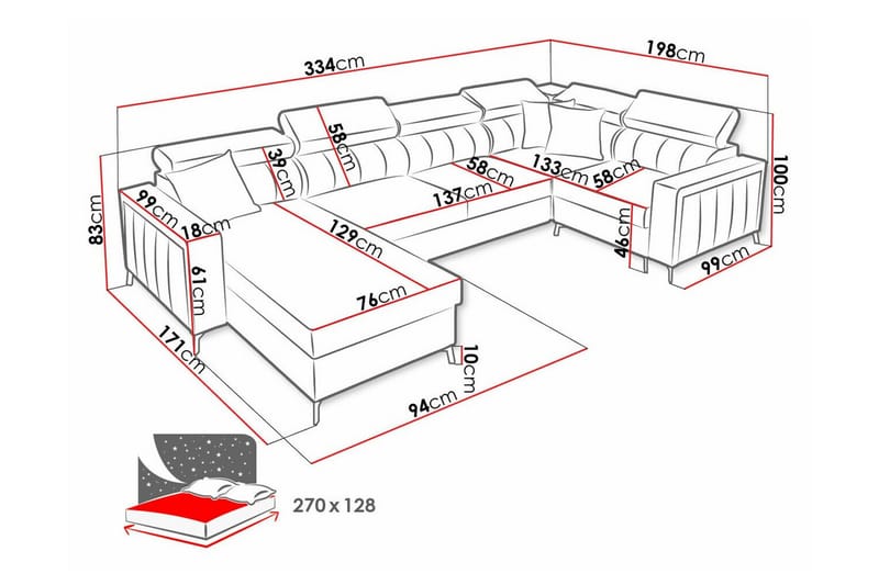 Galbally 4-sits Hörnbäddsoffa NO_BRAND Dark blue - Møbler - Sofaer - Sovesofaer
