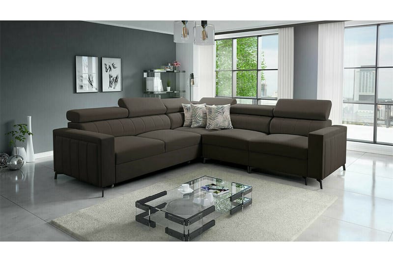 Galbally 4-sits Hörnbäddsoffa NO_BRAND Dark brown - Møbler - Sofaer - Sovesofaer