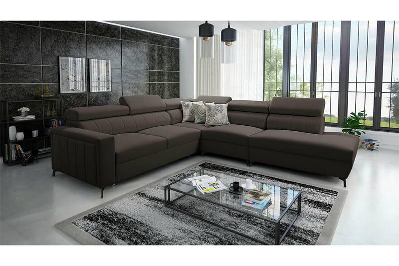 Galbally 4-sits Hörnbäddsoffa NO_BRAND Dark brown - Møbler - Sofaer - Sovesofaer