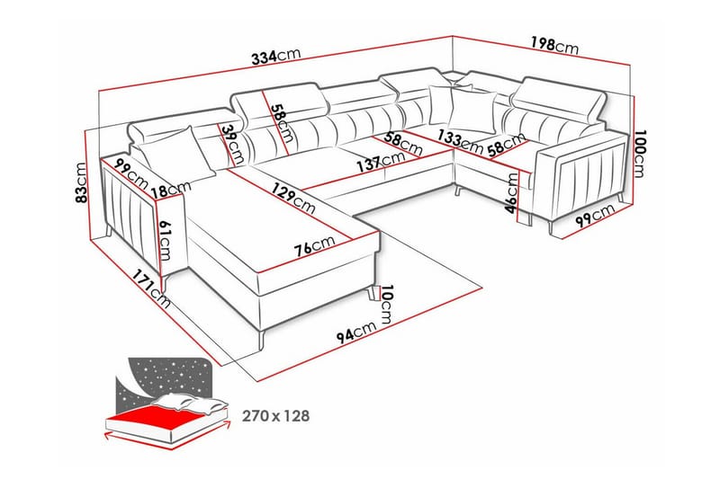 Galbally 4-sits Hörnbäddsoffa NO_BRAND Dark grey - Møbler - Sofaer - Sovesofaer