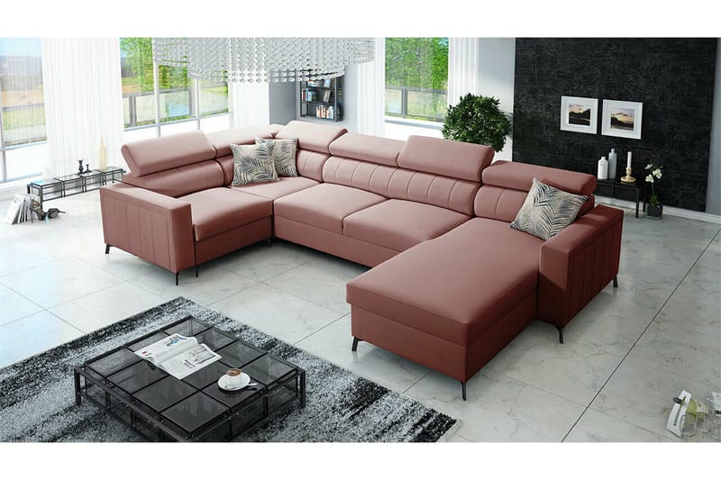 Galbally 4-sits Hörnbäddsoffa NO_BRAND Pink - Møbler - Sofaer - Sovesofaer