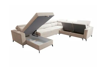Galbally 5-seter Høyre U-formet Hjørnesovesofa med Oppbevaring i Stoff - Beige - Møbler - Sofaer - Sovesofaer