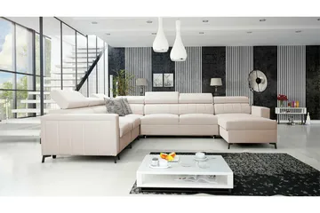 Galbally 5-seter Høyre U-formet Hjørnesovesofa med Oppbevaring i Stoff - Beige - Møbler - Sofaer - Sovesofaer