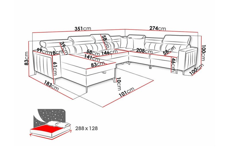 Galbally 5-seters Hjørnesovesofa - Beige - Møbler - Sofaer - Sovesofaer