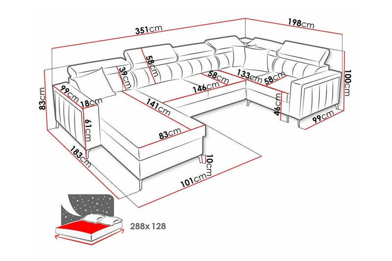 Galbally 5-seters Hjørnesovesofa - Lyserosa - Møbler - Sofaer - Sovesofaer