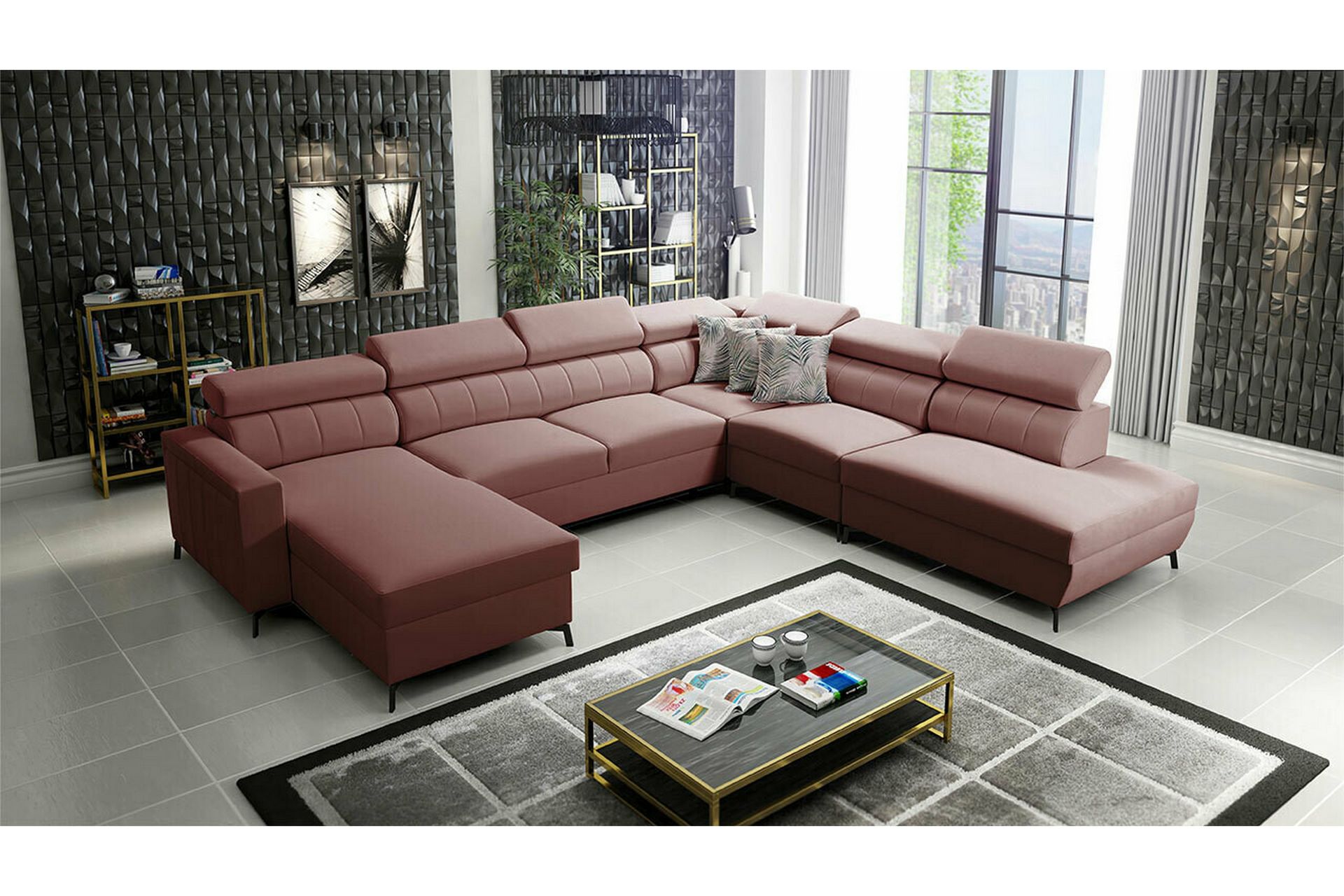 Galbally 5-seters Hjørnesovesofa - Mørkerosa - Møbler - Sofaer - Sovesofaer