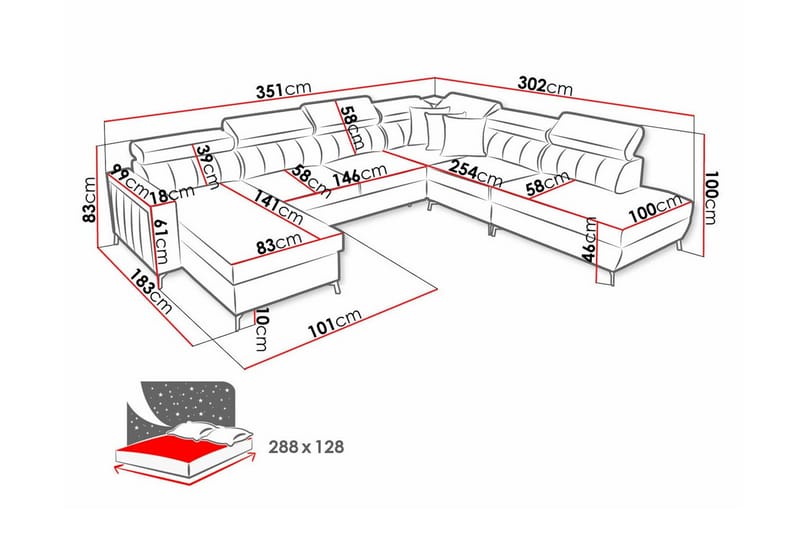 Galbally 5-seters Hjørnesovesofa - Rosa - Møbler - Sofaer - Sovesofaer