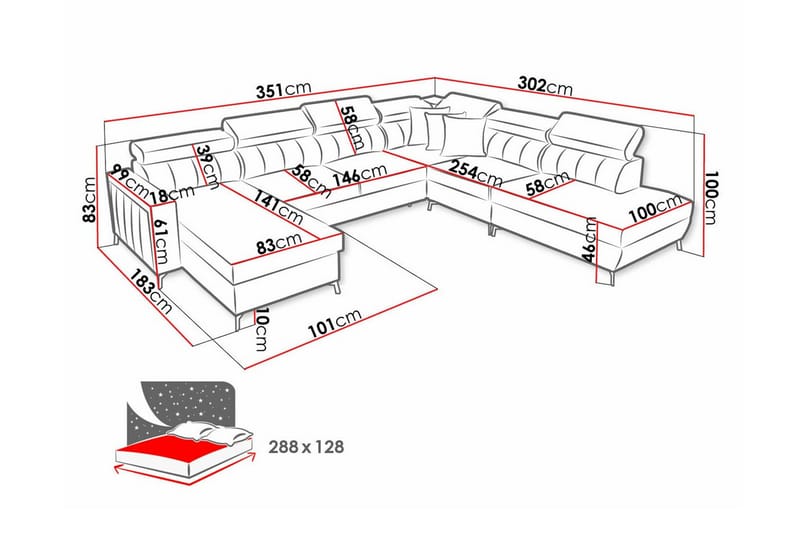 Galbally 5-seters Hjørnesovesofa - Rosa - Sovesofaer - Hjørnesovesofa