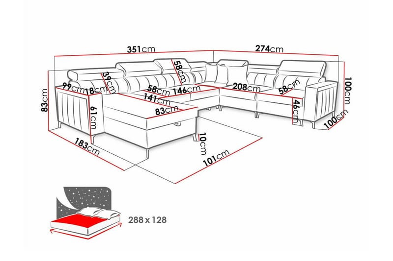 Galbally 5-seters hjørnesovesofa - Møbler - Sofaer - Sovesofaer