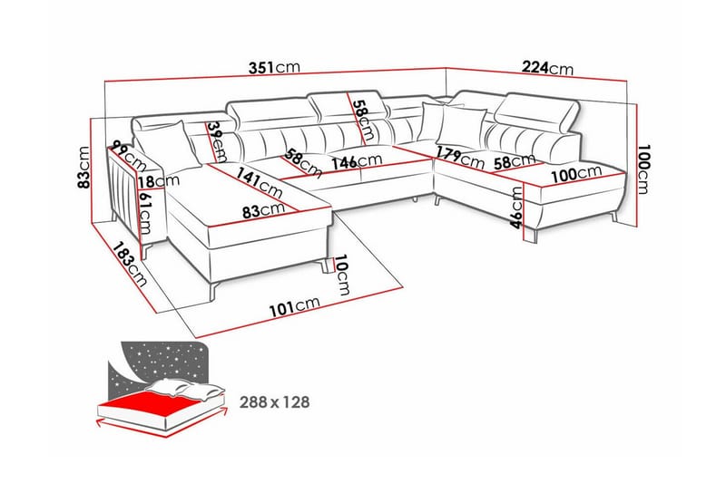 Galbally 5-seters hjørnesovesofa - Møbler - Sofaer - Sovesofaer