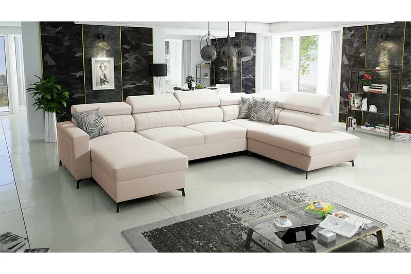 Galbally 5-sits Hörnbäddsoffa Beige/Light beige - Møbler - Sofaer - Sovesofaer