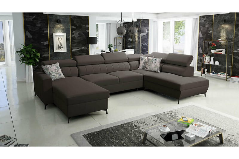 Galbally 5-sits Hörnbäddsoffa Dark brown - Møbler - Sofaer - Sovesofaer