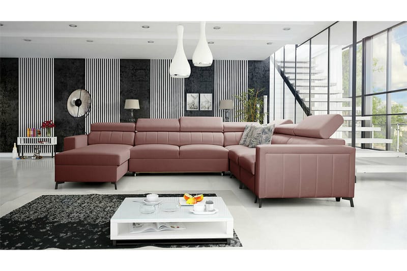 Galbally 5-sits Hörnbäddsoffa Dark pink - Møbler - Sofaer - Sovesofaer