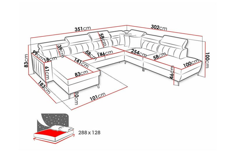Galbally 5-sits Hörnbäddsoffa NO_BRAND beige - Møbler - Sofaer - Sovesofaer