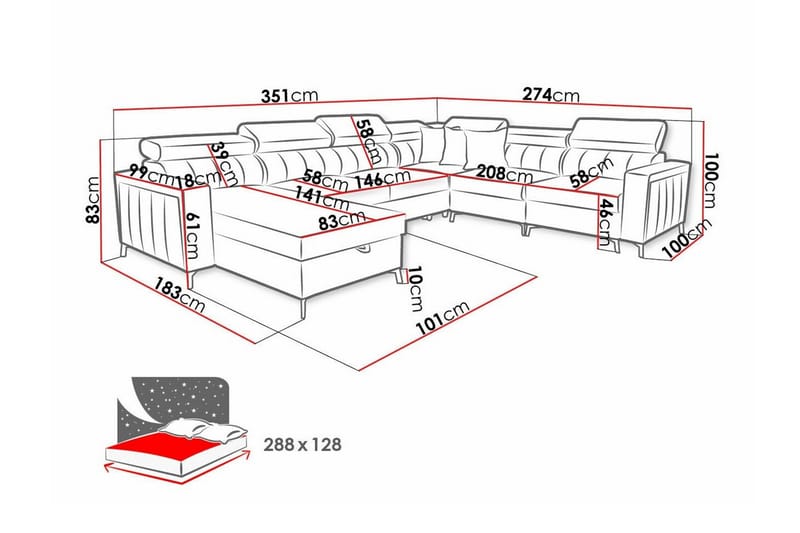 Galbally 5-sits Hörnbäddsoffa NO_BRAND beige - Møbler - Sofaer - Sovesofaer