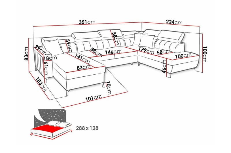 Galbally 5-sits Hörnbäddsoffa NO_BRAND Dark blue - Møbler - Sofaer - Sovesofaer