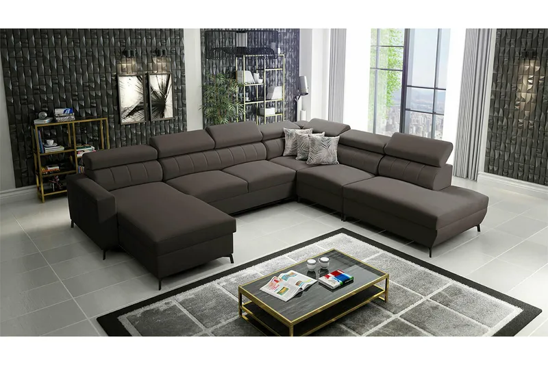 Galbally 5-sits Hörnbäddsoffa NO_BRAND Dark brown - Møbler - Sofaer - Sovesofaer
