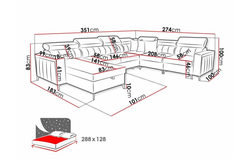 Galbally 5-sits Hörnbäddsoffa NO_BRAND Dark brown - Møbler - Sofaer - Sovesofaer