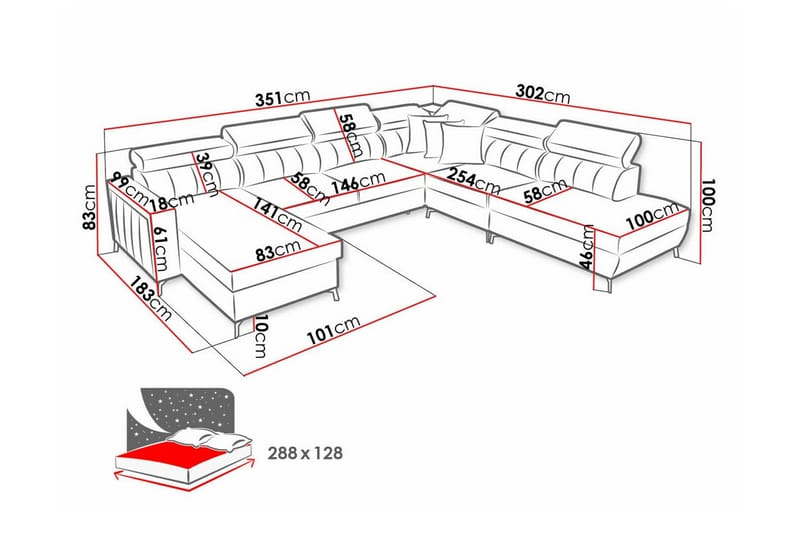 Galbally 5-sits Hörnbäddsoffa NO_BRAND Light grey - Møbler - Sofaer - Sovesofaer