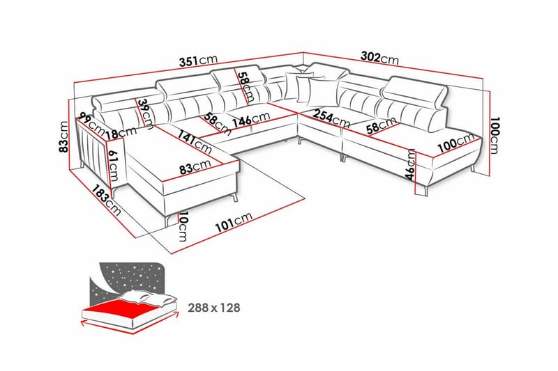 Galbally 5-sits Hörnbäddsoffa NO_BRAND Light grey/Dark grey - Møbler - Sofaer - Sovesofaer