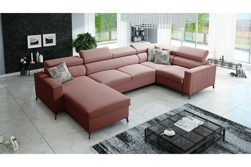 Galbally 5-sits Hörnbäddsoffa NO_BRAND Light pink - Møbler - Sofaer - Sovesofaer