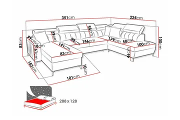 Galbally 5-sits Hörnbäddsoffa Pink - Møbler - Sofaer - Sovesofaer