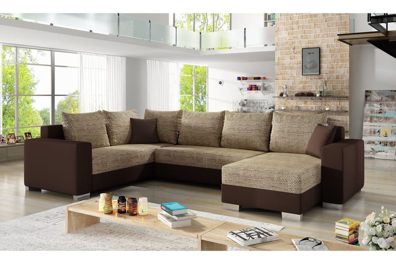 Gallicanta Hjørnesovesofa - Beige/Brun - Møbler - Sofaer - Sovesofaer