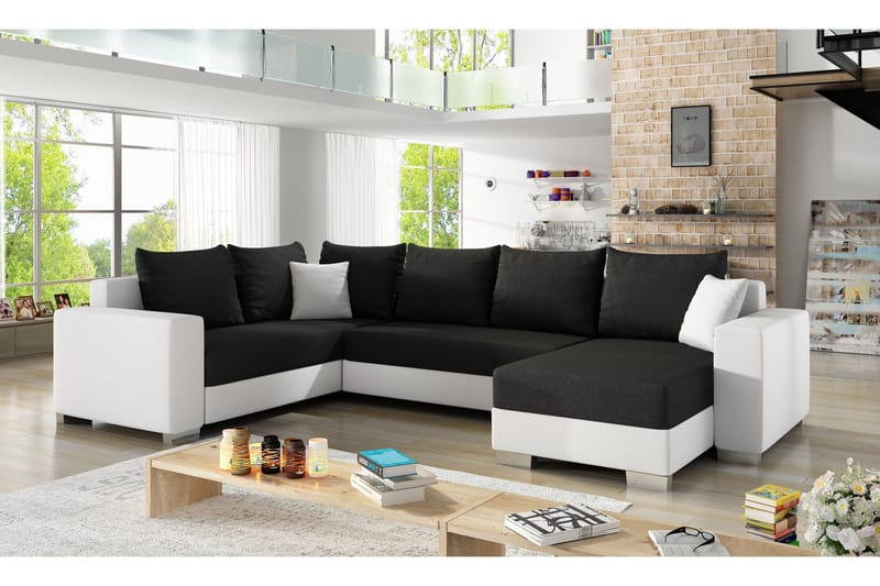 Gallicanta Hjørnesovesofa - Svart/Hvit - Møbler - Sofaer - Sovesofaer