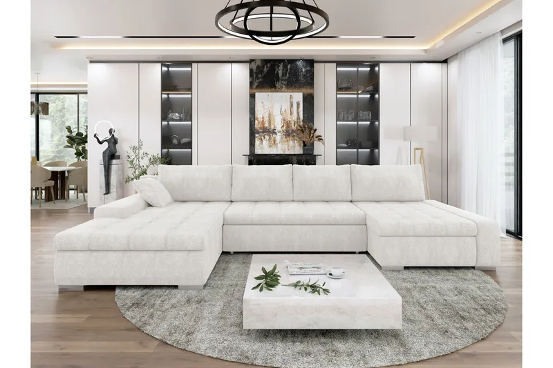 Gammel Sovesofa Dobbel Divan 4-Seter - Hvit - Møbler - Sofaer - Sovesofaer