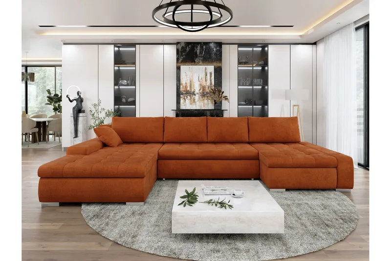 Gammel Sovesofa Dobbel Divan 4-Seter, Oransje